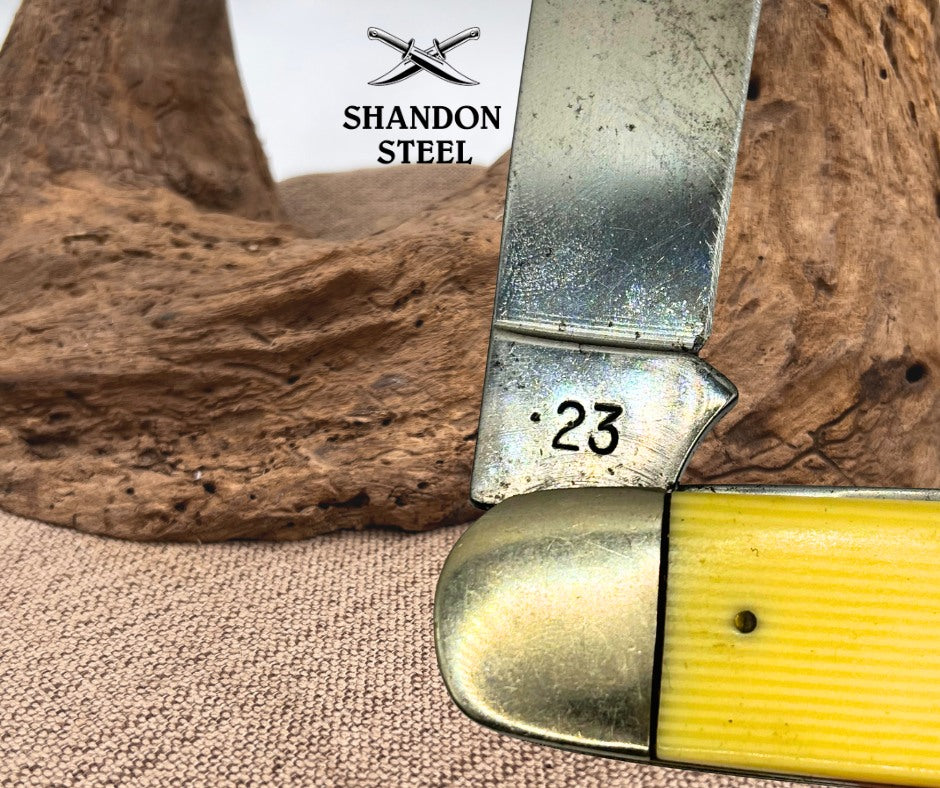 Camillus USA #23 Cigar Jack Knife Yellow Composite Waterfall Handles (167)