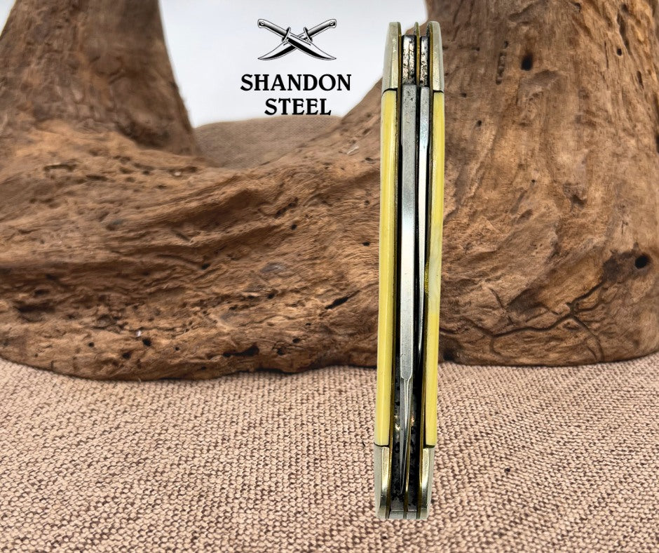 Camillus USA #23 Cigar Jack Knife Yellow Composite Waterfall Handles (167)