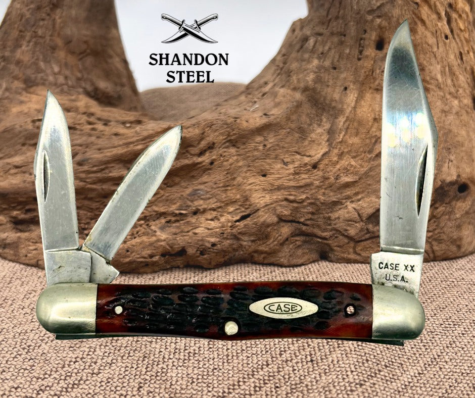 1965-69 Case XX USA Beautiful Red Jig Bone 3.25" Swell Center Whittler 6308 (31)