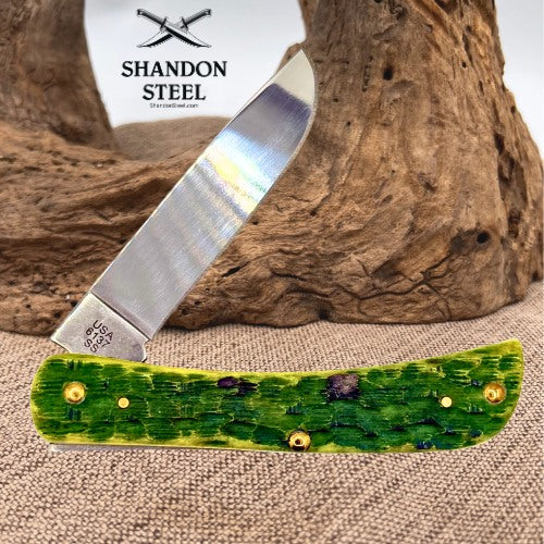 Case XX USA Green Apple Bone Peach Seed Jig Sod Buster Jr 27863 PocketKnife (19) *preowned