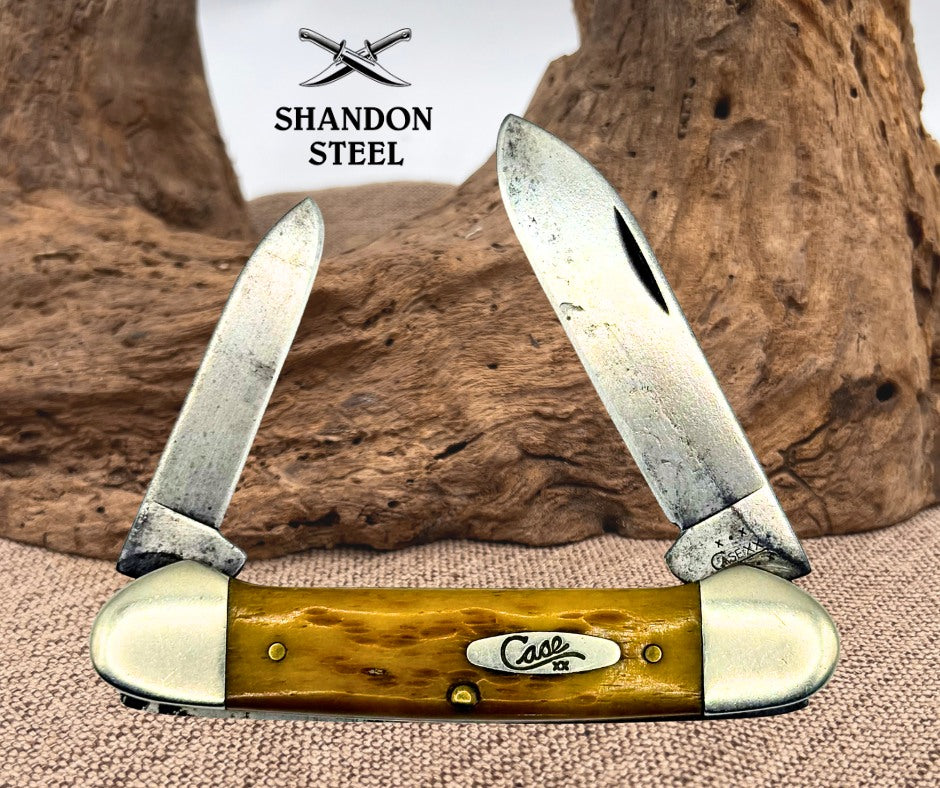 Case XX USA 62131 CV Canoe 2 Blade Brown Bone Handle Carbon Steel 2002 (16)