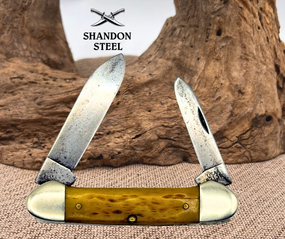 Case XX USA 62131 CV Canoe 2 Blade Brown Bone Handle Carbon Steel 2002 (16)