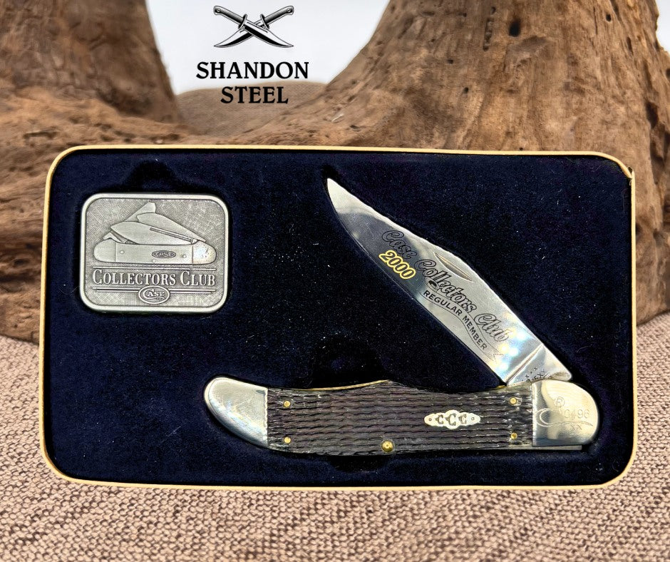 Case XX USA Collector's Club 2000 Moss Green 6165 SS Folding hunter Knife In Tin
