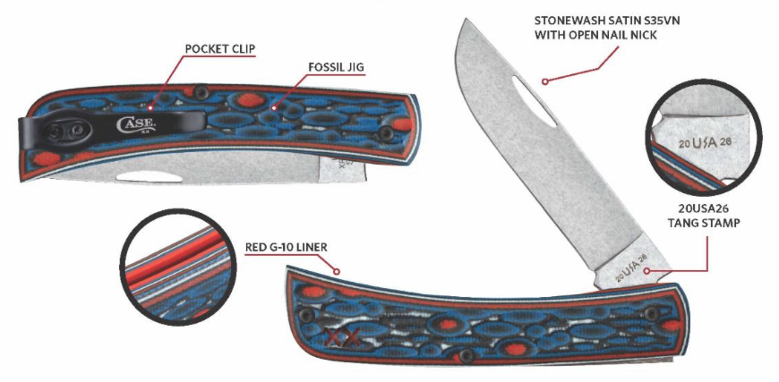 Case Crossroads Fossil Jig Sonic Blast with Current Red G-10 XR Sod Buster® Jr (XR10137C S35 VN) 66390
