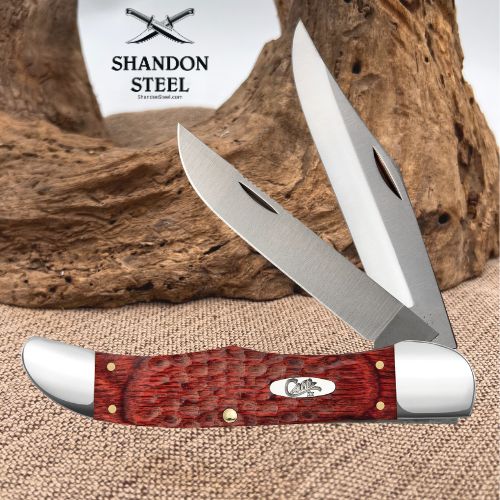 Case Knives Jigged Dymalux® Rosewood Folding Hunter with Leather Sheath 00189