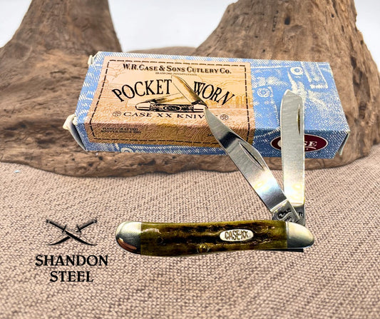 Case XX USA 1997 Pocket Worn Green Trapper Nut #813 (6220 1/2 SS) 2 Blade Folder