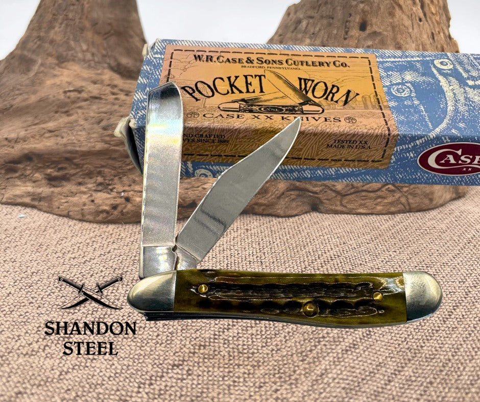 Case XX USA 1997 Pocket Worn Green Trapper Nut #813 (6220 1/2 SS) 2 Blade Folder