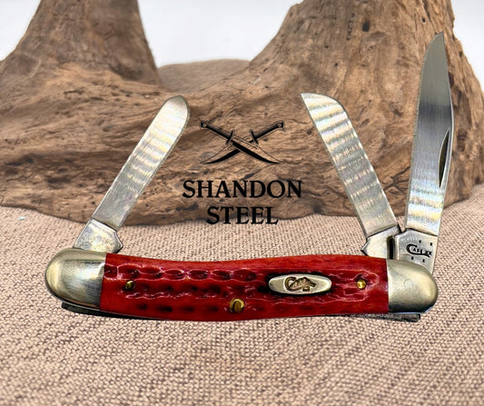 Case XX USA Stockman 6318SS Crimson Red Peach Seed 3 Blade Folding Pocket Knife