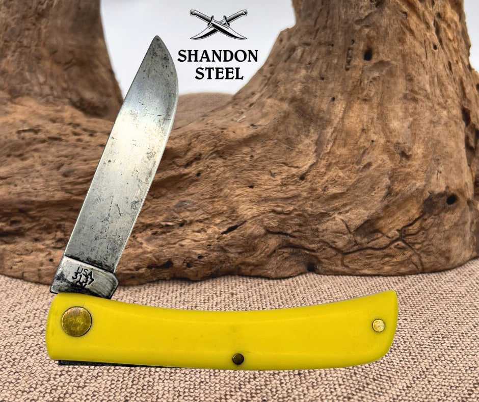 Case XX Sod Buster Jr 3137 CV Folding Knife Yellow Handle USA 1 Dot 2009 (2)