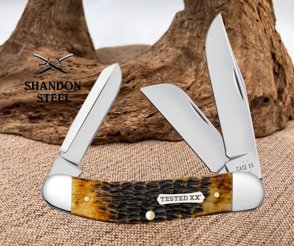 Case xx Knives Sowbelly Stockman Jig Burnt Amber Bone 51393 Carbon Steel Knife