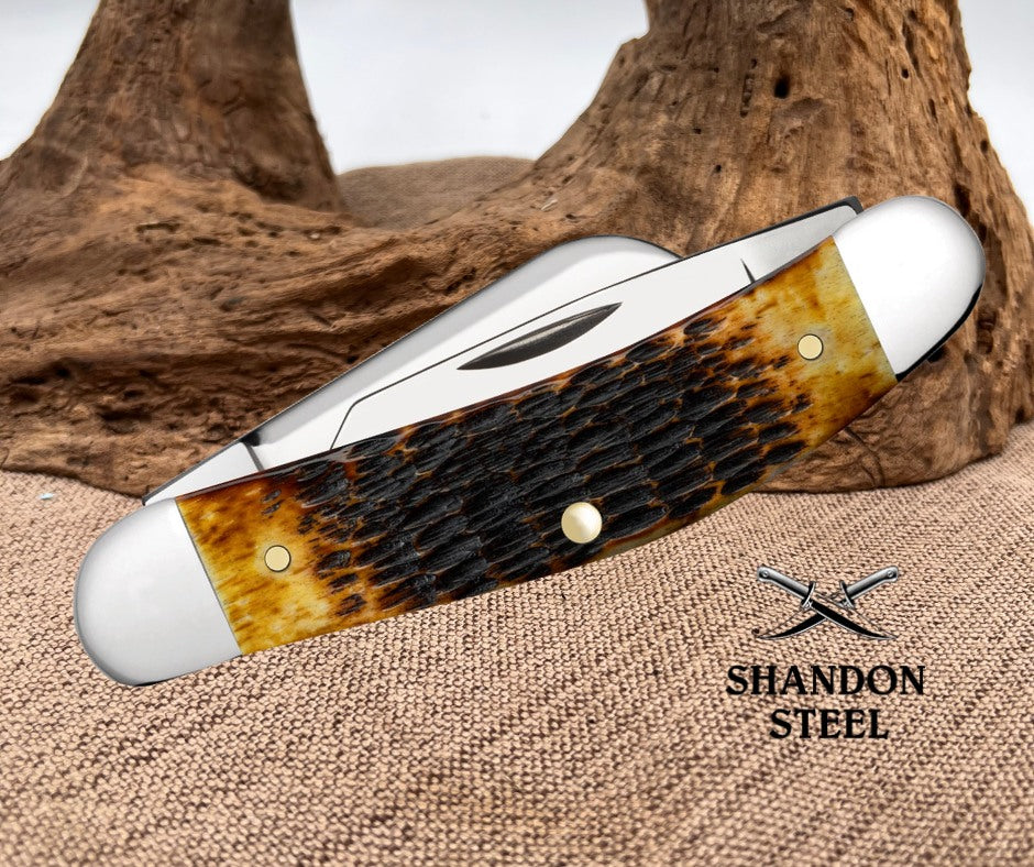 Case xx Knives Sowbelly Stockman Jig Burnt Amber Bone 51393 Carbon Steel Knife