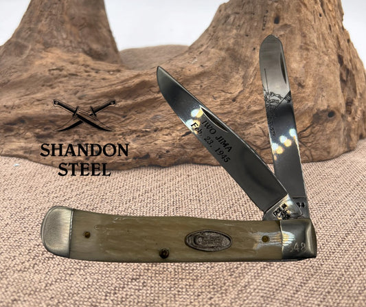 Case XX USA #W6254 Jigged Bone Iwo Jima Two Blade Folding Trapper Knife (253) S