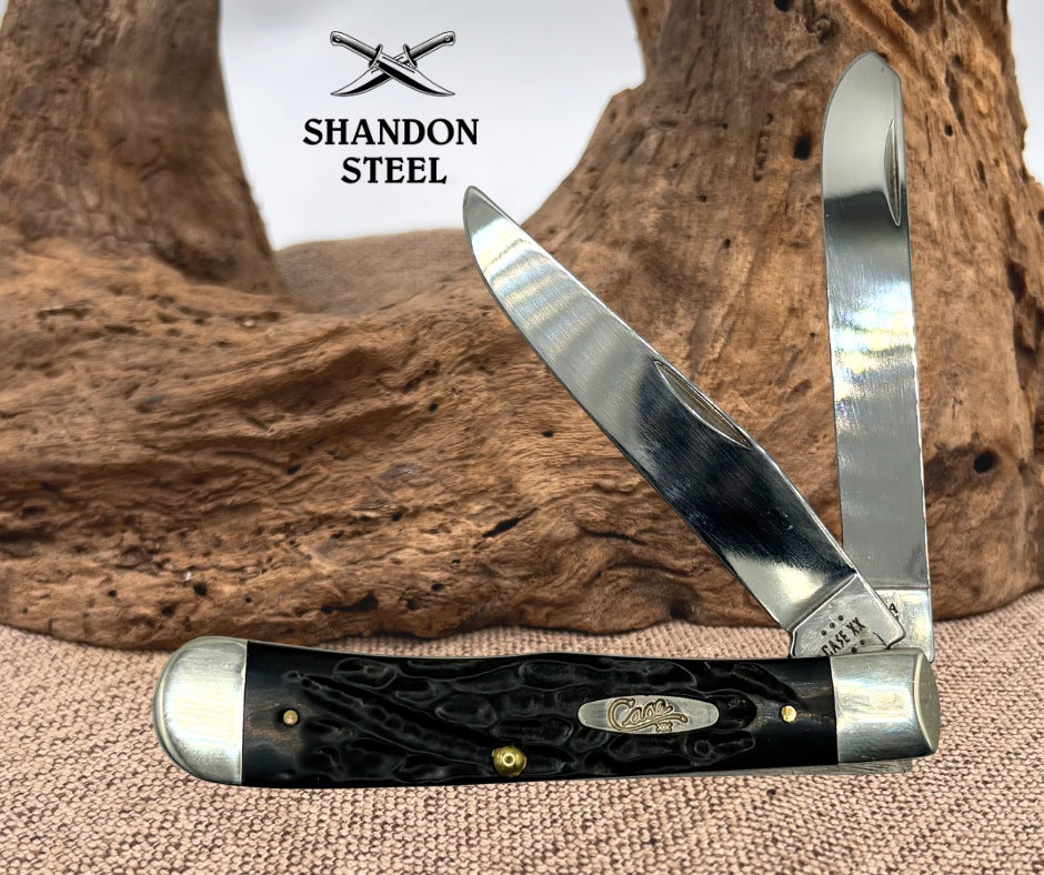 CASE XX USA 6 DOT 2024 BLACK FULL SIZE TRAPPER 2 BLADE POCKET KNIFE 6254 (06)