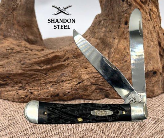 CASE XX USA 6 DOT 2024 BLACK FULL SIZE TRAPPER 2 BLADE POCKET KNIFE 6254 (06)