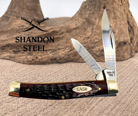 CASE XX USA 3 DOT 1977 JIGGED BROWN DELRIN 2 BLADE JACK POCKET KNIFE 6244  (03)