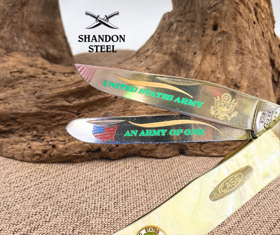 Case XX Army of One White Pearl Corelon Handle Trapper Folding Pocket Knife 9254