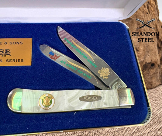 Case XX Army of One White Pearl Corelon Handle Trapper Folding Pocket Knife 9254