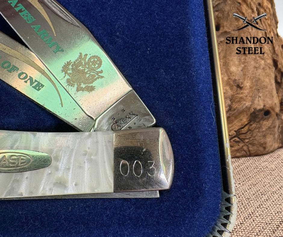 Case XX Army of One White Pearl Corelon Handle Trapper Folding Pocket Knife 9254
