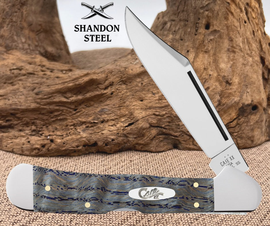 Case XX Copperlock Blue Curly Oak Wood 47494 Stainless Pocket Knife