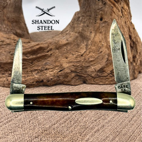 CASE XX 6208 RED BONE HANDLE HALF WHITTLER POCKET KNIFE VINTAGE 1940-1964 (03)