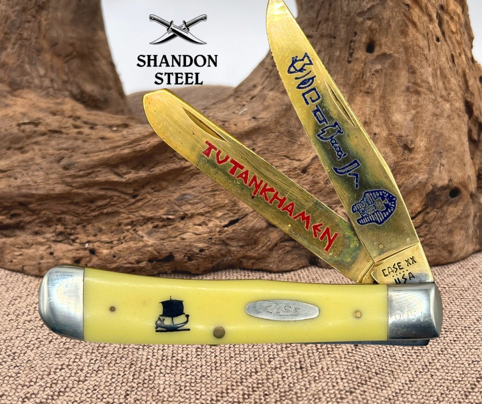 Case XX USA King Tut 2 Blade Trapper 3254 SS 1985 Folding Pocket Knife Gift Box
