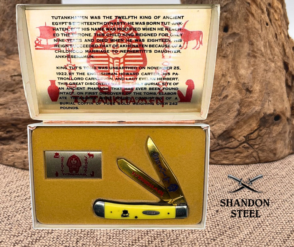 Case XX USA King Tut 2 Blade Trapper 3254 SS 1985 Folding Pocket Knife Gift Box