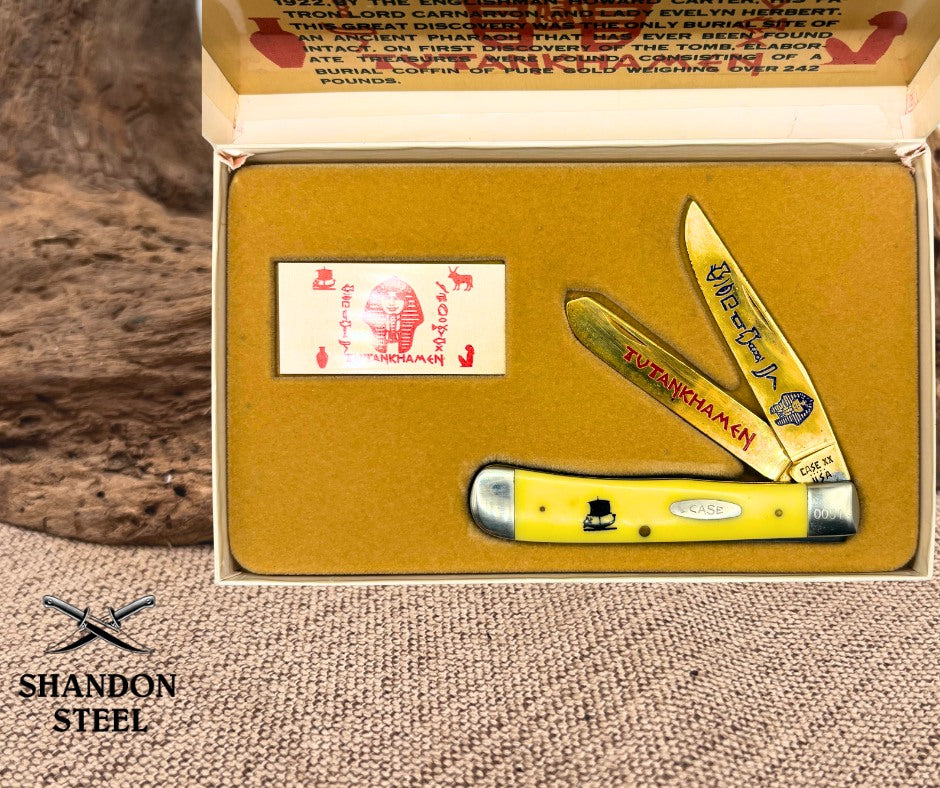 Case XX USA King Tut 2 Blade Trapper 3254 SS 1985 Folding Pocket Knife Gift Box