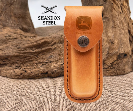 Case XX™ Knives John Deere Medium Brown Leather Belt Sheath 15778 Button-snap