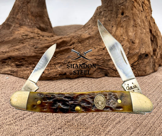 Case XX USA BSA 62087 Medium 2 Blade Boy Scout Jack Knife Jigged Bone 2005 (06)