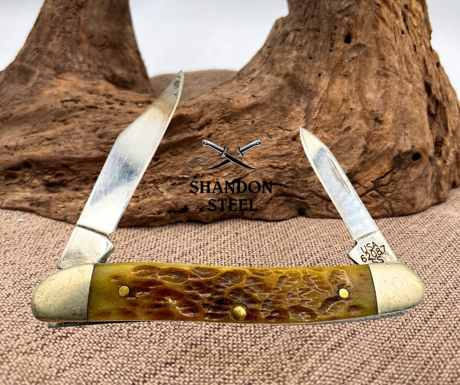 Case XX USA BSA 62087 Medium 2 Blade Boy Scout Jack Knife Jigged Bone 2005 (06)