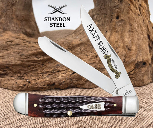 Case XX Mini Trapper Pocket Worn 30th Mahogany Bone 55231 Stainless Pocket Knife