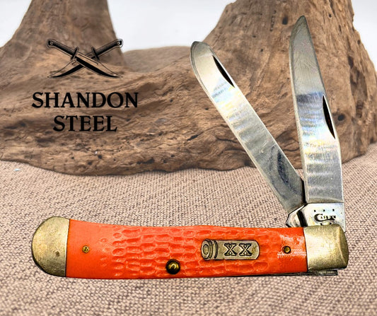 Case XX USA 2015 Trapper Jigged Orange Delrin 2 Blade Pocket Knife 6254 SS (4)