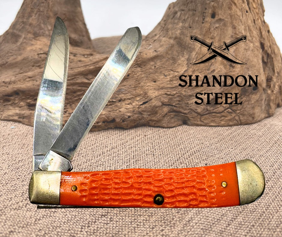 Case XX USA 2015 Trapper Jigged Orange Delrin 2 Blade Pocket Knife 6254 SS (4)