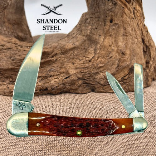 Case XX Seahorse Whittler 6355WH SS Jigged Brown Bone 3-Blade Pocket Knife – USA – Pre-Owned