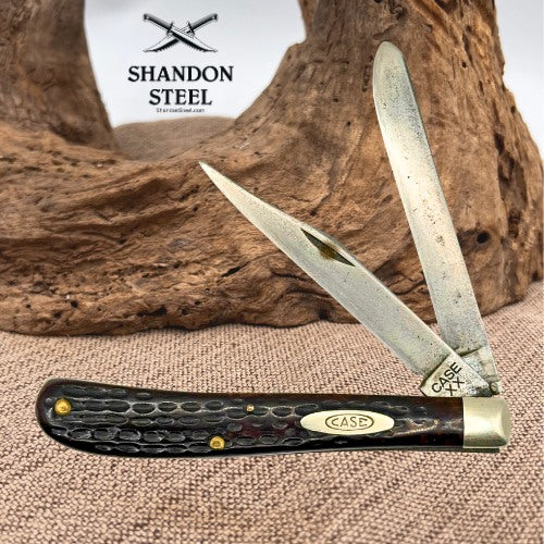 Case XX Knife 61048 Slimline Trapper 1940-1964 Rogers Jig Red Bone Handles (2)