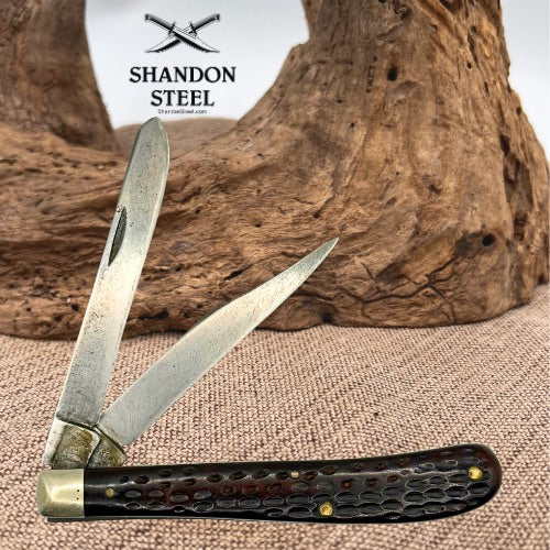 Case XX Knife 61048 Slimline Trapper 1940-1964 Rogers Jig Red Bone Handles (2)