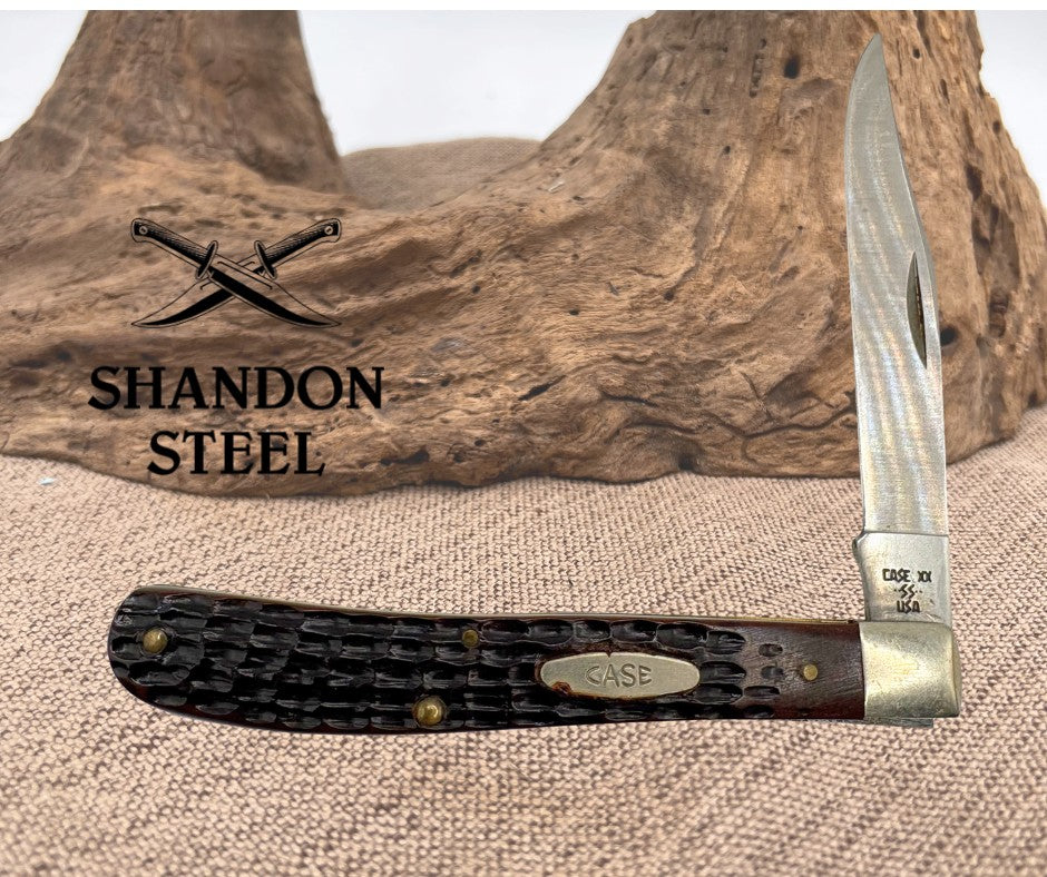 Case xx Knives Slimline Trapper Jigged Brown Delrin Stainless Pocket Knife 00135