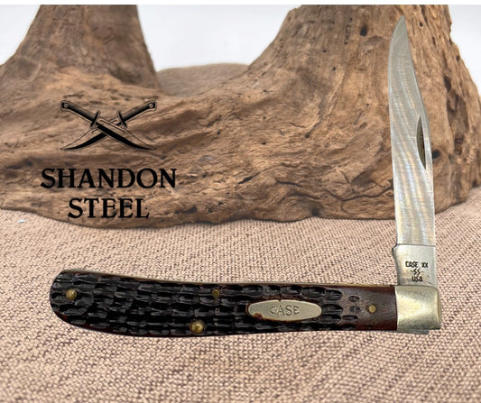 Case xx Knives Slimline Trapper Jigged Brown Delrin Stainless Pocket Knife 00135