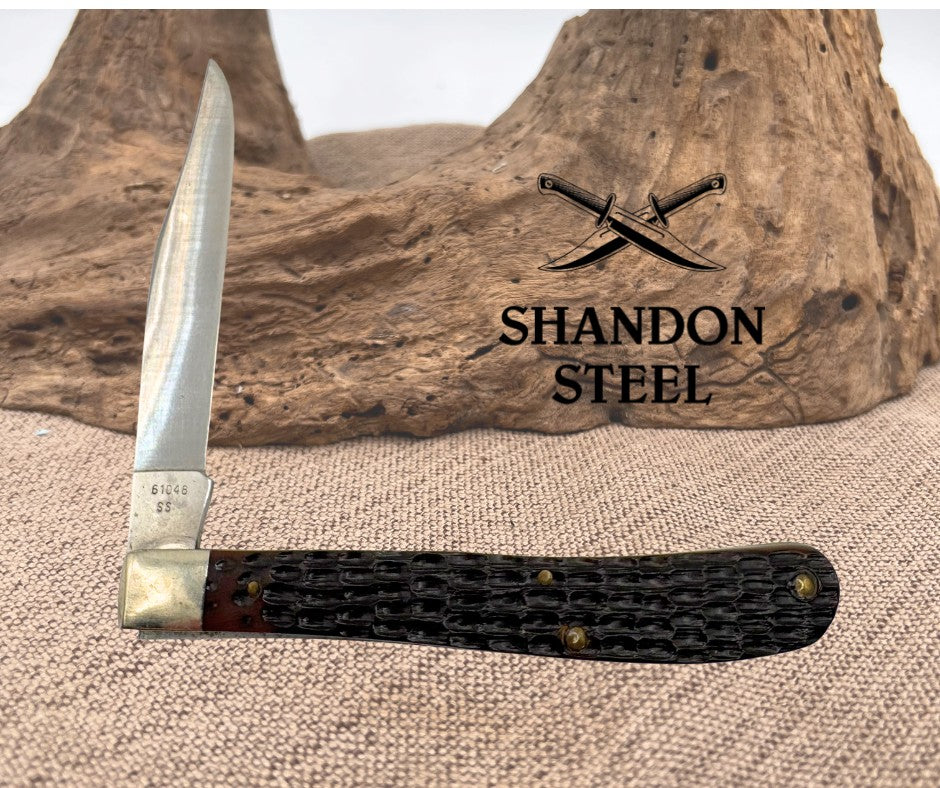 Case xx Knives Slimline Trapper Jigged Brown Delrin Stainless Pocket Knife 00135