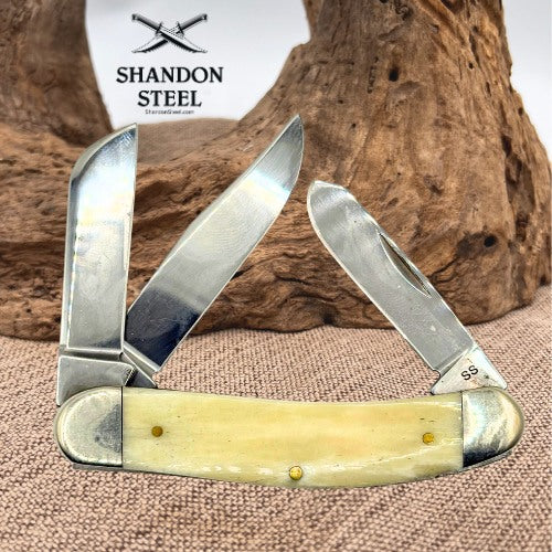 CASE XX KNIVES NATURAL SMOOTH BONE SOWBELLY TB6339 SS (13318) POCKET KNIFE (2)