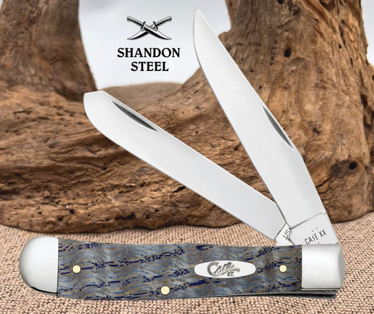 Case XX™ Trapper Blue Curly Oak Wood 47490 Stainless Pocket Knife