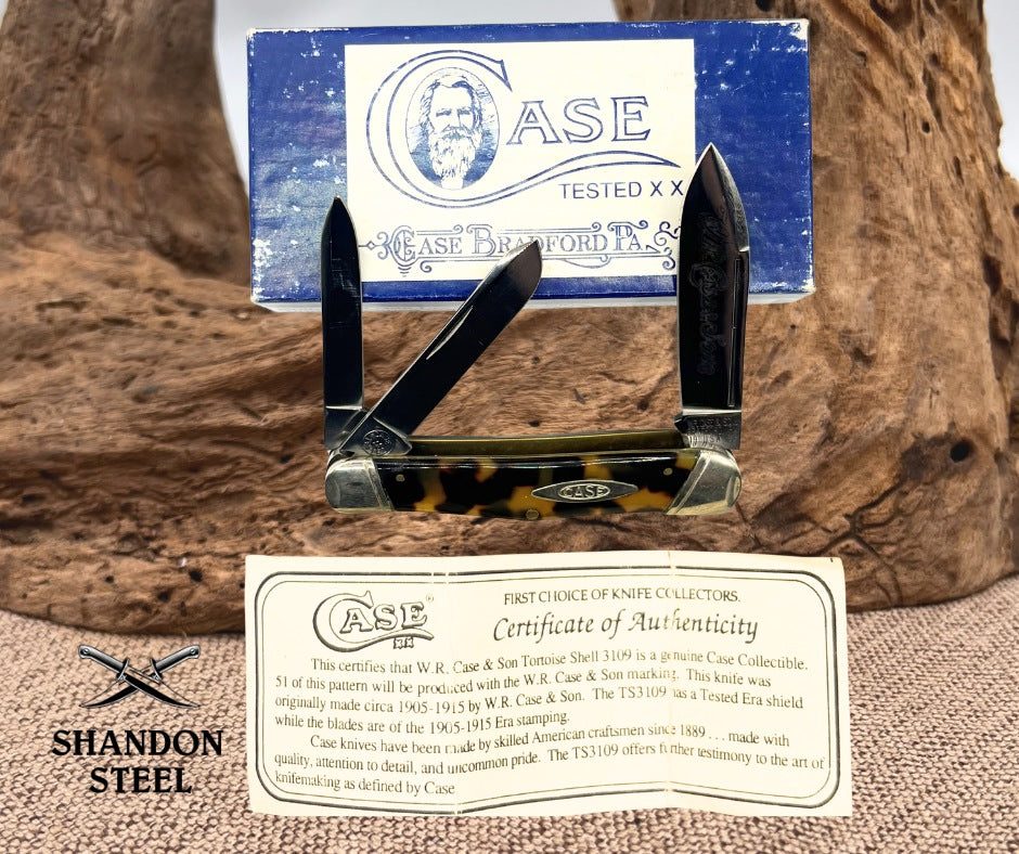Case XX USA 73043 1/2 Tortoise Shell Whittler 3 Blade Folding Pocketknife w Box