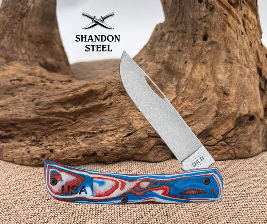 Case XX XR Crossroads Series Red White Blue Burl G-10 Sod Buster Jr Folding Knife 66386