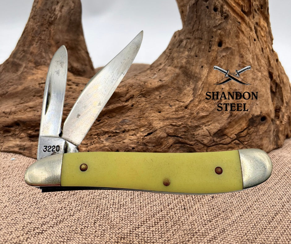 CASE XX KNIVES 1993 YELLOW SYNTHETIC PEANUT SS 3220 SS (80030) POCKET KNIFE (4)