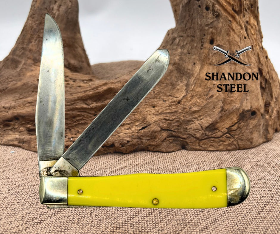 Case XX UASA Knife 3254 CV Yellow Delrin 2 Blade Trapper Pocket Knife (14)