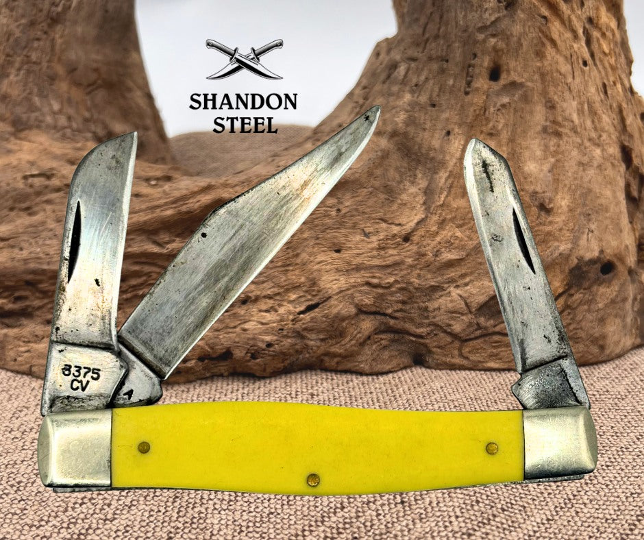 CASE XX 3375 CV YELLOW DELRIN LARGE PREMIUM STOCKMAN KNIFE USA 3375 CV 2000 (12)