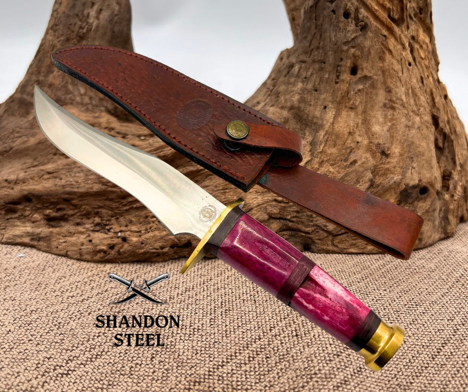 CHIPAWAY CUTLERY 7" PURPLE HANDLED HUNTING KNIFE 13” LEATHER SHEATH GW-3112 RB