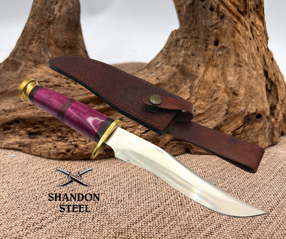 CHIPAWAY CUTLERY 7" PURPLE HANDLED HUNTING KNIFE 13” LEATHER SHEATH GW-3112 RB