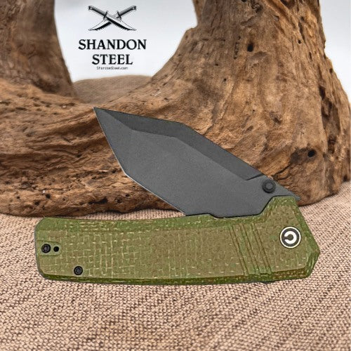 CIVIVI Bhaltair OD Green Burlap Micarta Handle Folding Knife Model # C23024-3