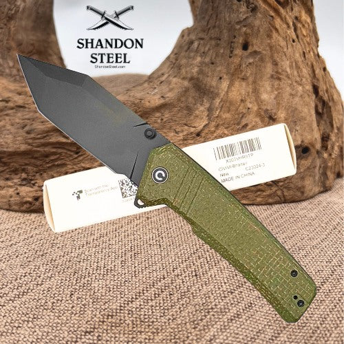 CIVIVI Bhaltair OD Green Burlap Micarta Handle Folding Knife Model # C23024-3